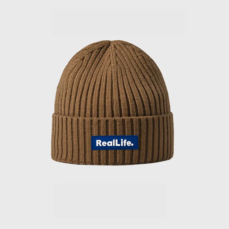 custom-unisex-rib-knit-cuffed-beanie-brown