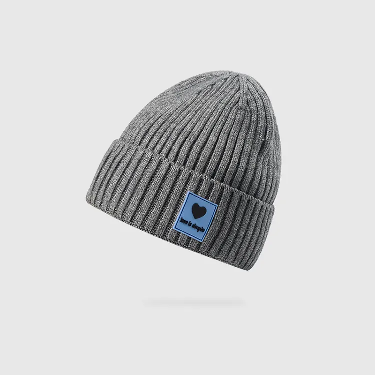 custom-unisex-rib-knit-cuffed-beanie-logo-patch-grey