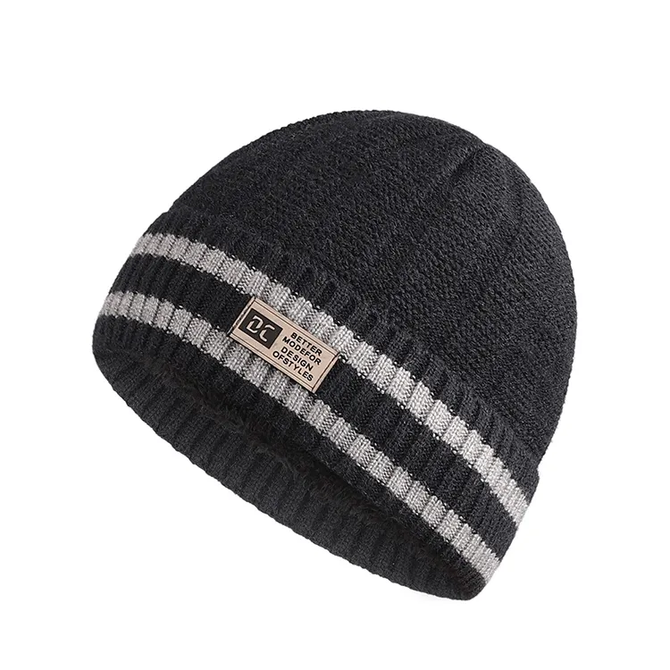 custom-unisex-striped-cuffed-beanie-black