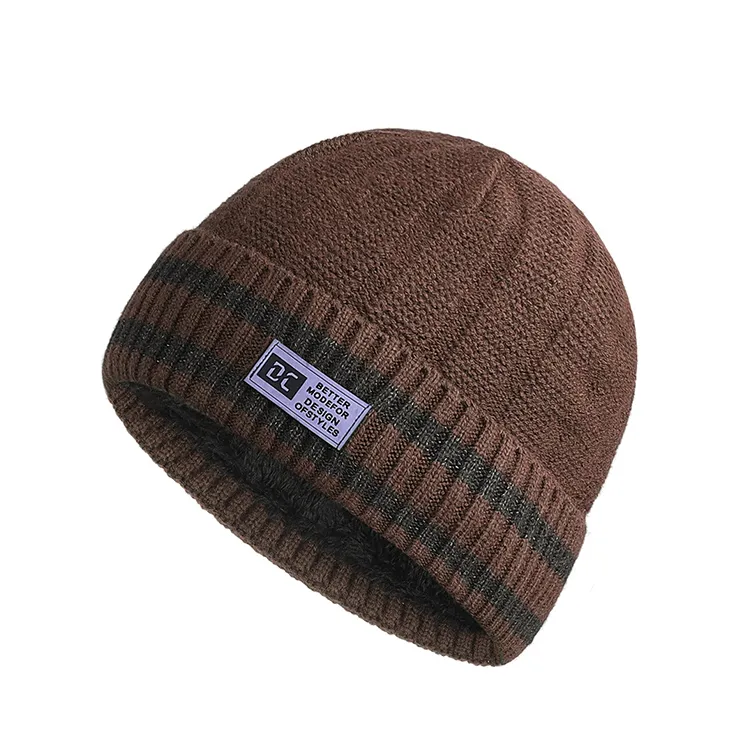 custom-unisex-striped-cuffed-beanie-brown