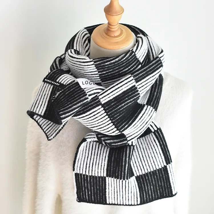 custom-checkerboard-ribbed-knit-scarf-black