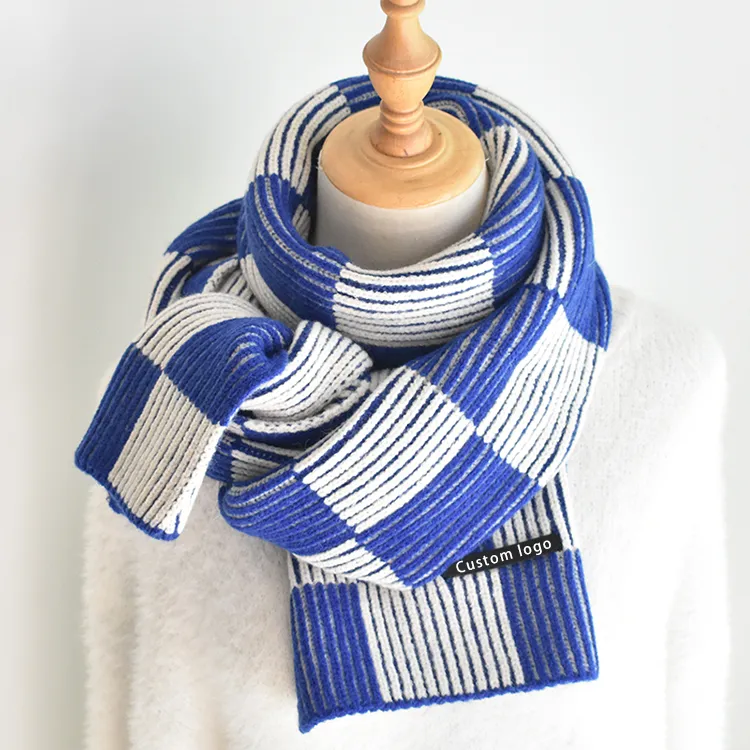 custom-checkerboard-ribbed-knit-scarf-blue