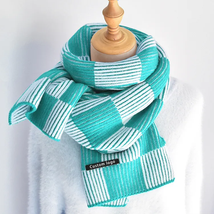 custom-checkerboard-ribbed-knit-scarf-cyan