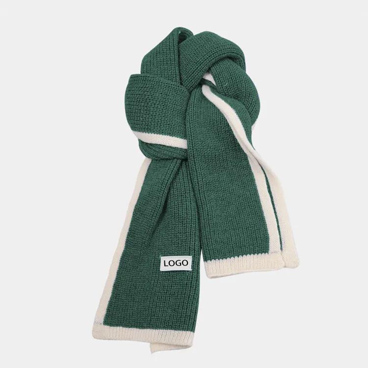 custom-contrast-trim-ribbed-knit-scarf-dark-green