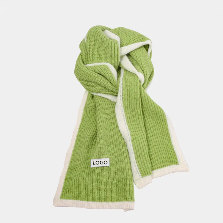 custom-contrast-trim-ribbed-knit-scarf-light-green
