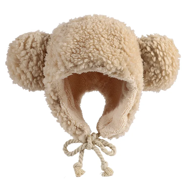 custom-cute-pom-pom-sherpa-fleece-bonnet-beige