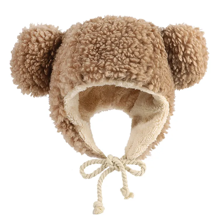 custom-cute-pom-pom-sherpa-fleece-bonnet-brown