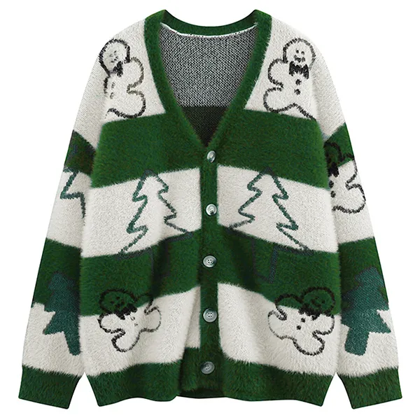 custom-fuzzy-gingerbread-christmas-cardigan-dark-green