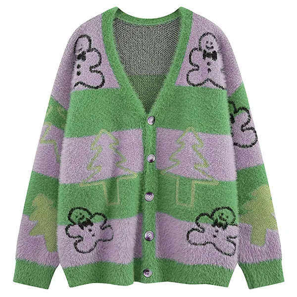 custom-fuzzy-gingerbread-christmas-cardigan-green