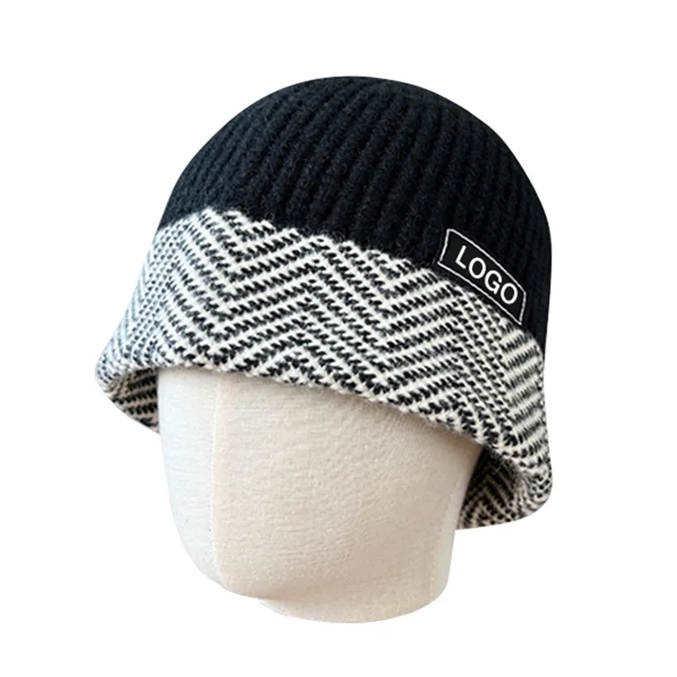 custom-herringbone-knit-bucket-hat-black