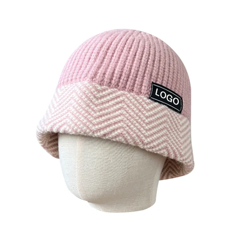 custom-herringbone-knit-bucket-hat-pink