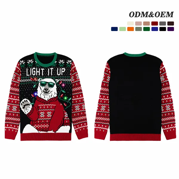 custom-light-up-polar-bear-christmas-sweater-flat-display