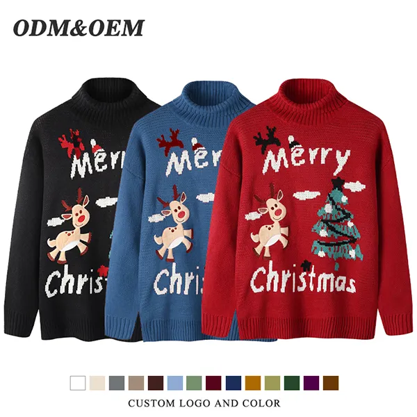 custom-merry-christmas-reindeer-mock-neck-sweater
