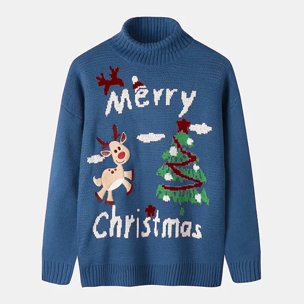 custom-merry-christmas-reindeer-mock-neck-sweater-blue