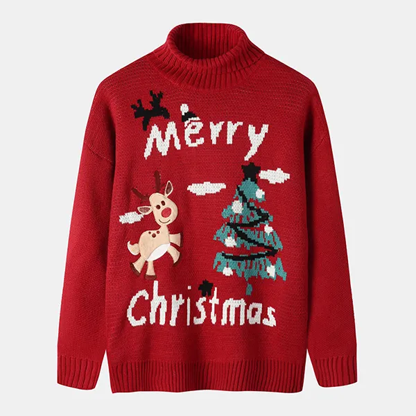 custom-merry-christmas-reindeer-mock-neck-sweater-red