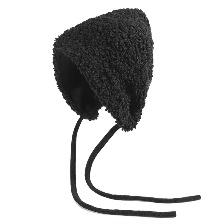 custom-sherpa-fleece-bonnet-winter-hat-black