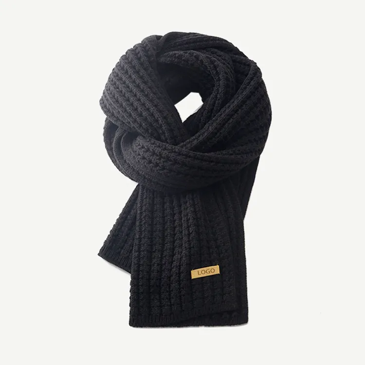 custom-waffle-ribbed-knit-scarf-black