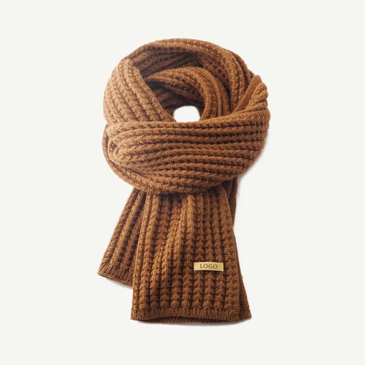 custom-waffle-ribbed-knit-scarf-brown