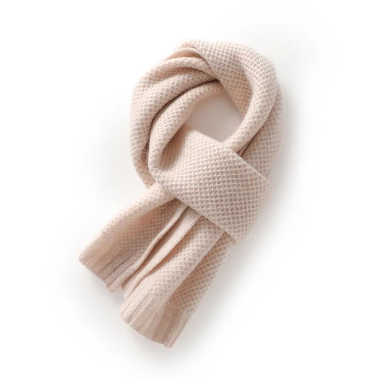 custom-waffle-texture-knit-scarf-beige