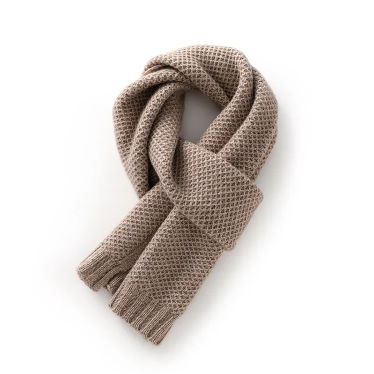 custom-waffle-texture-knit-scarf-brown