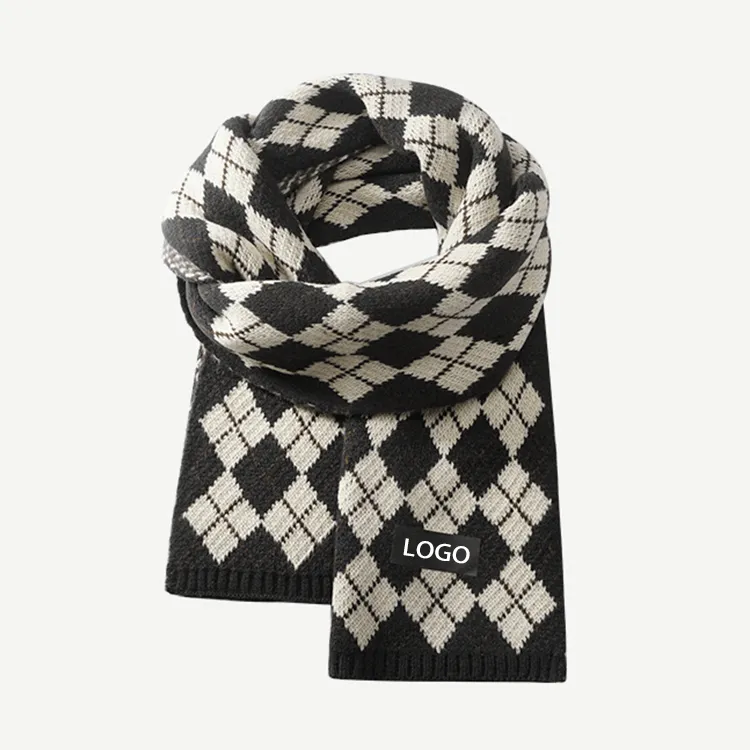custom-argyle-pattern-knit-scarf-black