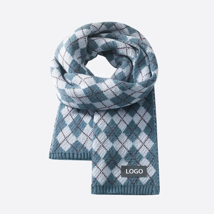 custom-argyle-pattern-knit-scarf-blue
