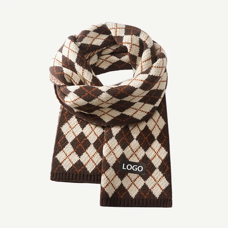 custom-argyle-pattern-knit-scarf-brown
