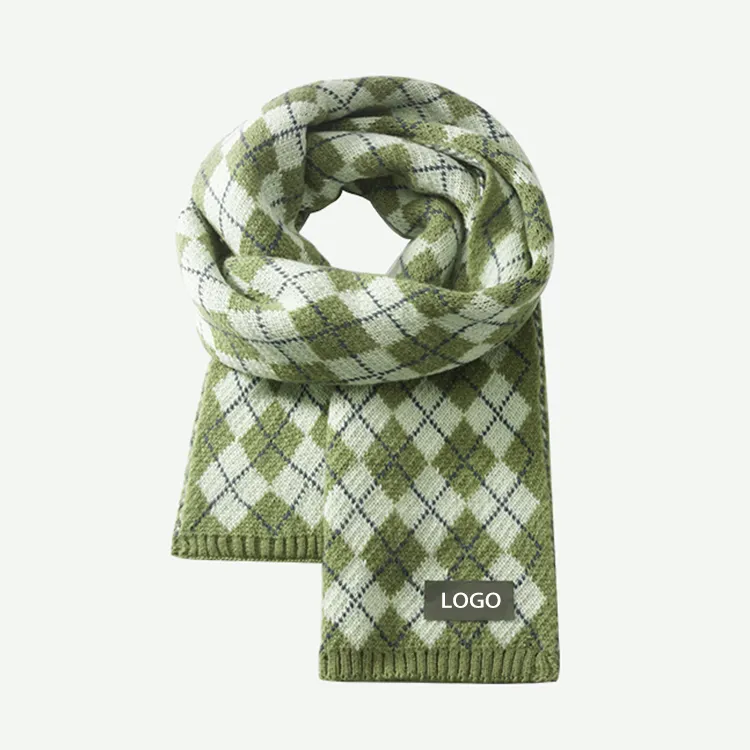 custom-argyle-pattern-knit-scarf-green