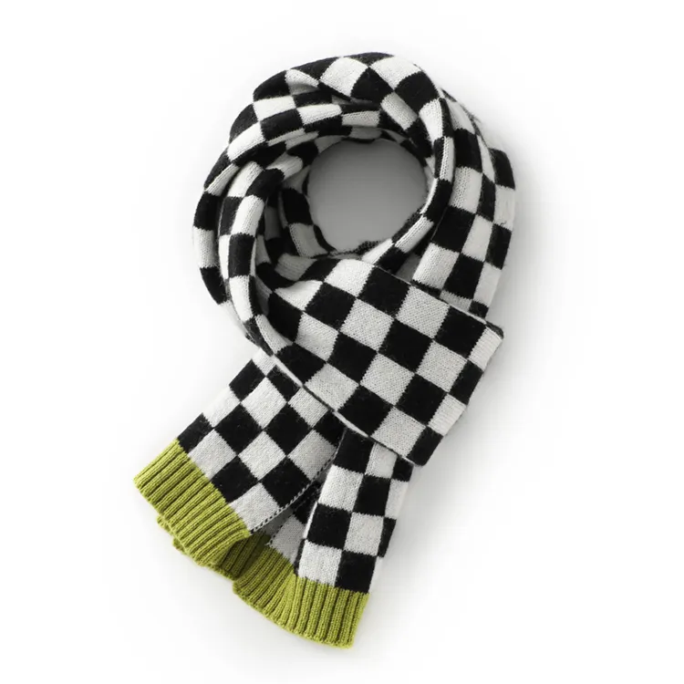 custom-checkerboard-knit-winter-scarf-black-and-green