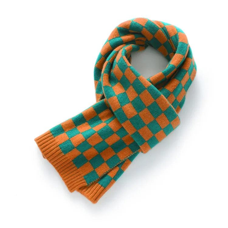 custom-checkerboard-knit-winter-scarf-orange