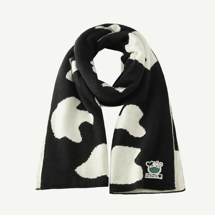 custom-cow-print-knit-scarf-black