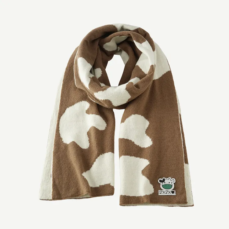 custom-cow-print-knit-scarf-brown