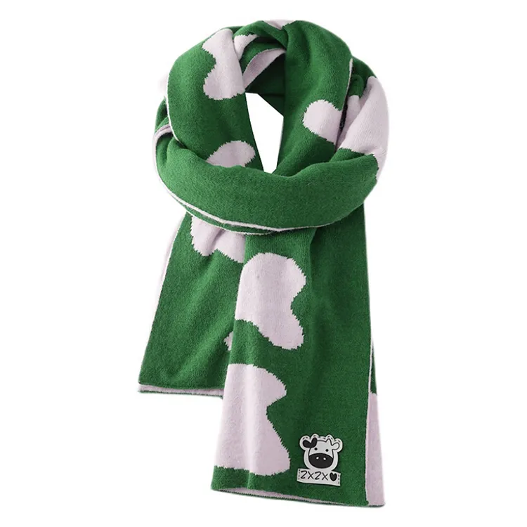 custom-cow-print-knit-scarf-green