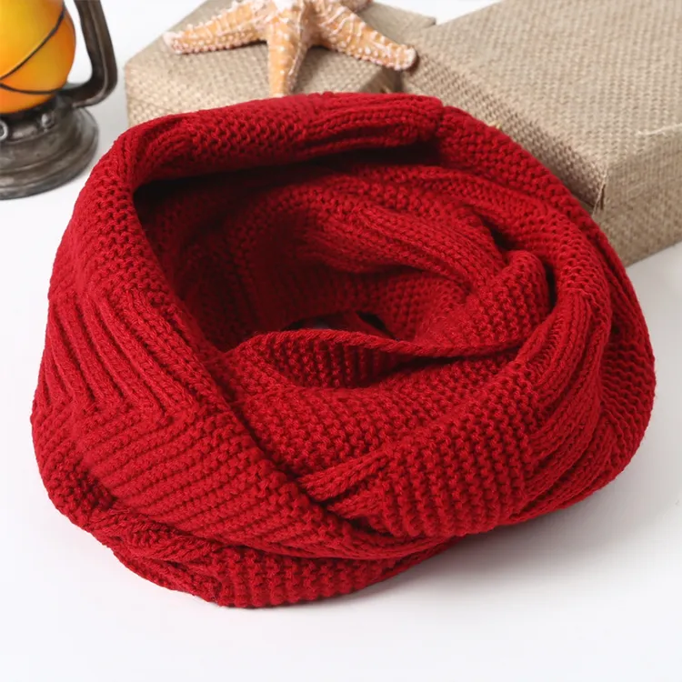 custom-geometric-cable-knit-infinity-scarf-red