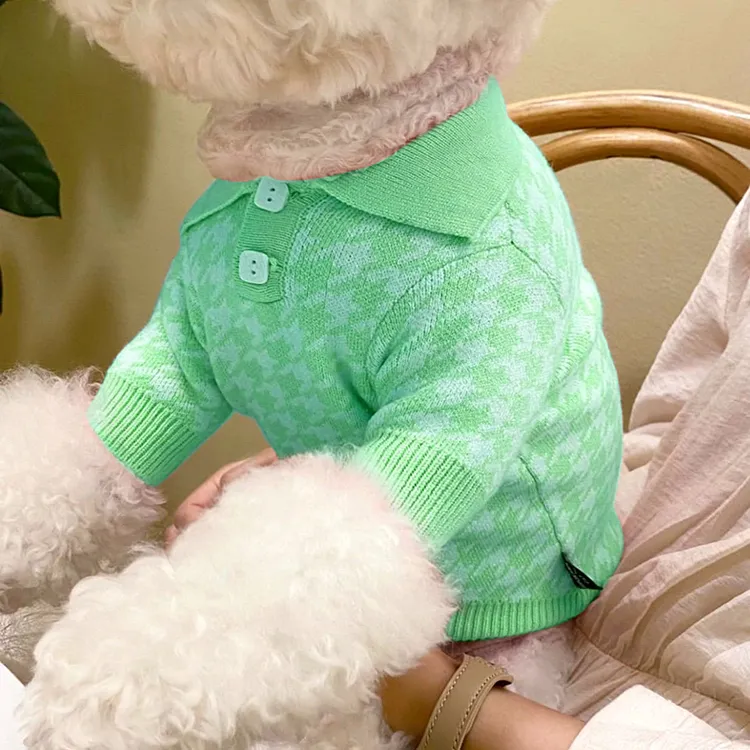 custom-houndstooth-knit-pet-sweater-green