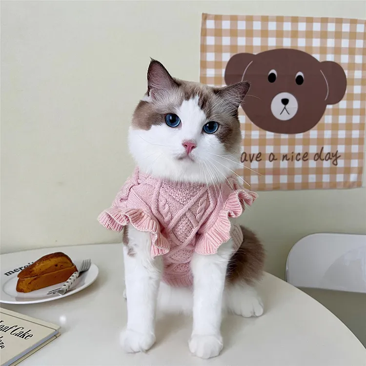 custom-elegant-ruffled-cable-knit-pet-sweater