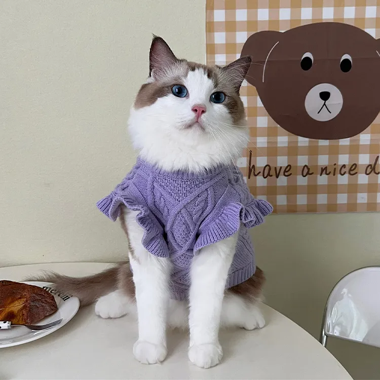 custom-elegant-ruffled-cable-knit-pet-sweater-purple
