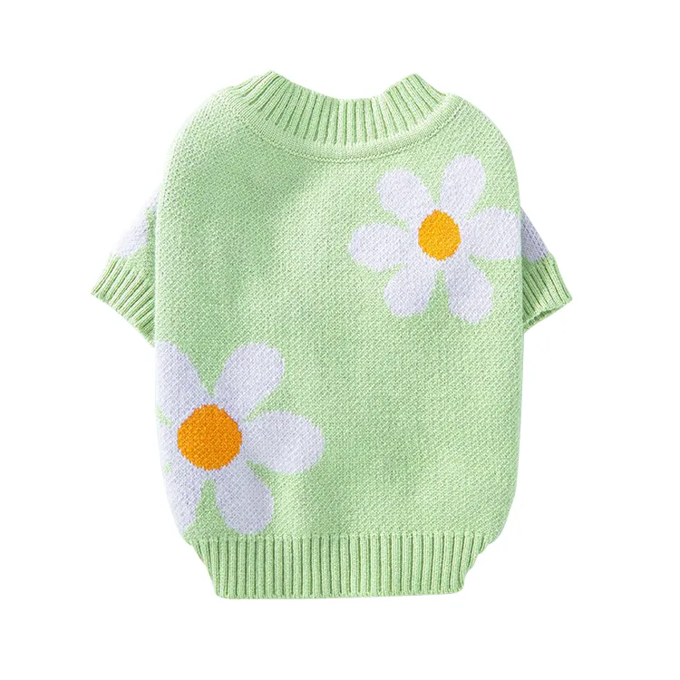 custom-floral-daisy-pet-sweater-green