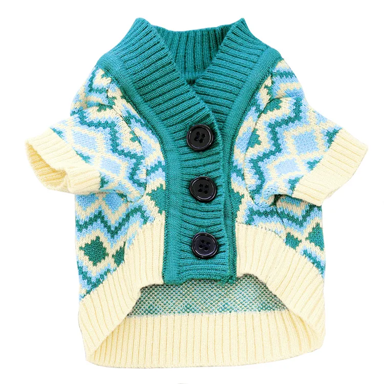custom-geometric-jacquard-pet-cardigan-cyan