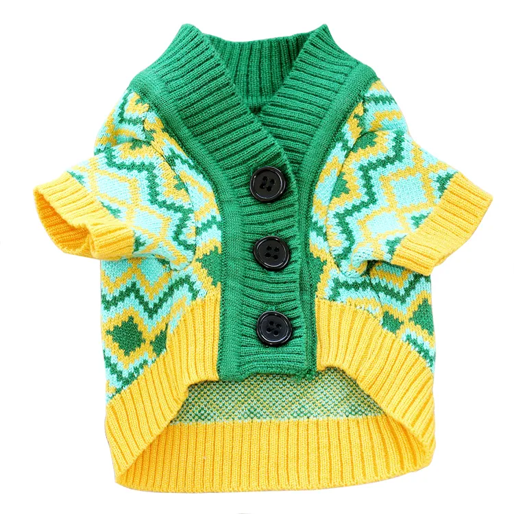 custom-geometric-jacquard-pet-cardigan-dark-green