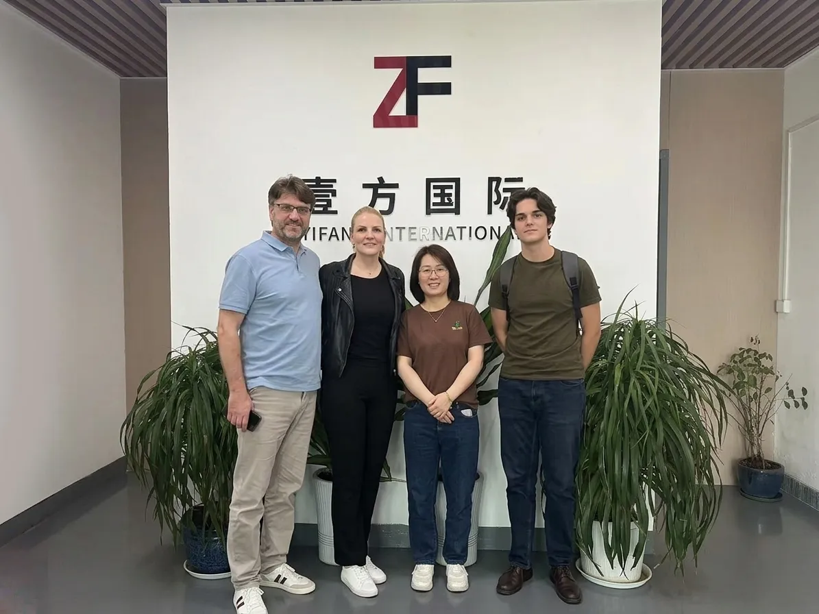 German knitwear buyers visiting Yifang International sweater manufacturing factory in Guangzhou China