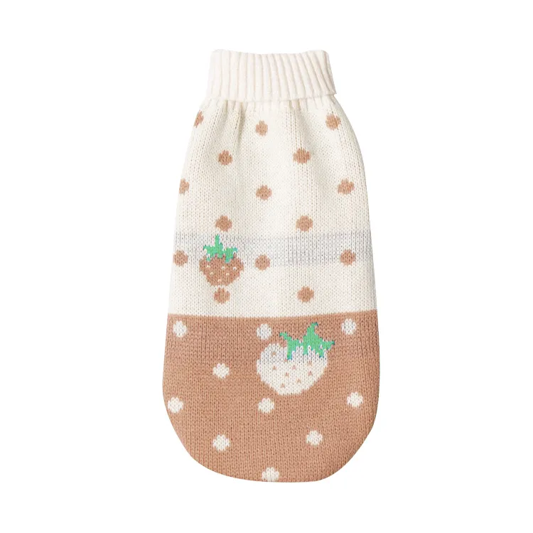 custom-strawberry-polka-dot-pet-sweater-brown