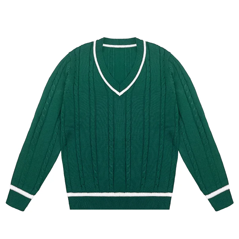custom-childrens-cable-knit-v-neck-sweater-dark-green