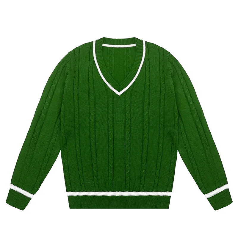 custom-childrens-cable-knit-v-neck-sweater-green