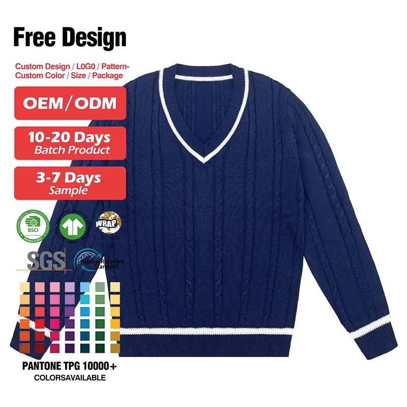 custom-childrens-cable-knit-v-neck-sweater