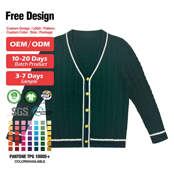 custom-cable-knit-v-neck-school-cardigan-jacket-green