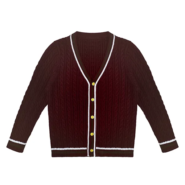custom-cable-knit-v-neck-school-cardigan-jacket-red