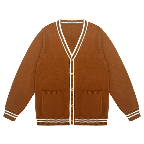 custom-unisex-v-neck-school-cardigan-jacket-brown