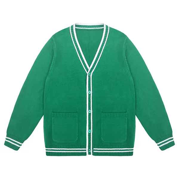 custom-unisex-v-neck-school-cardigan-jacket-green