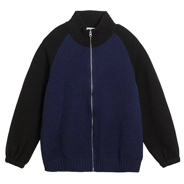 custom-color-block-raglan-knit-zip-up-jacket-blue